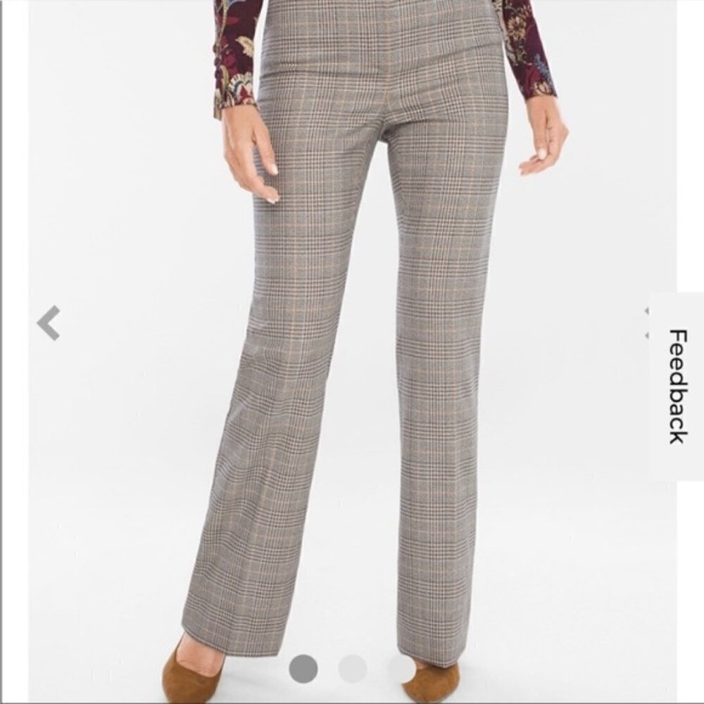Chico's Trouser Pant So Slimming Plaid Houndstooth Neutral Metallic Bootcut Smal - Picture 14 of 15